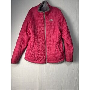 THE NORTH FACE Pink Nano Puffer Jacket Insulated Faux Fur Fleece Girls M #1449